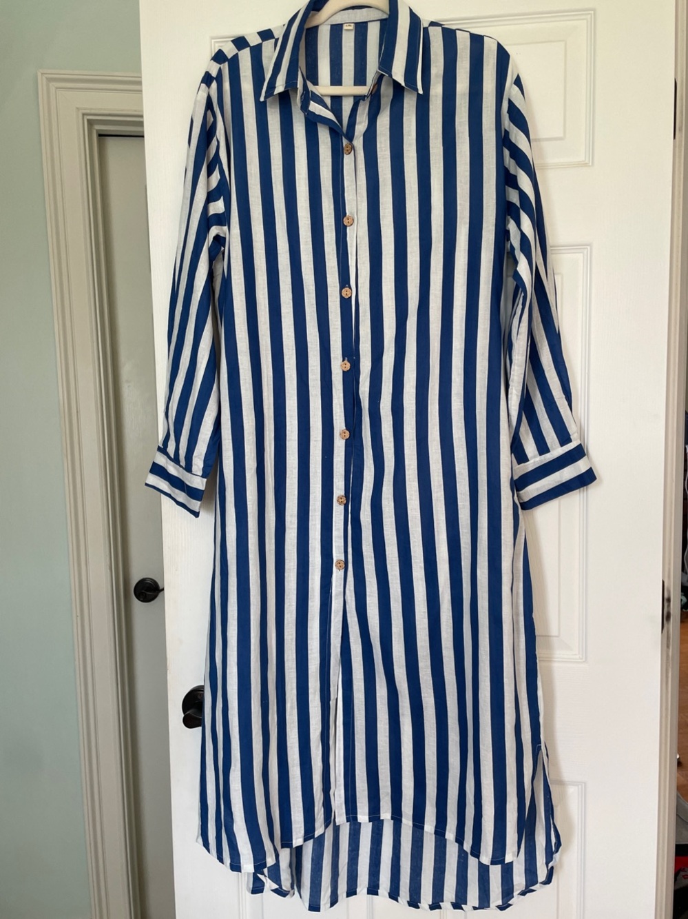 NWOT Striped Blue and White Button-Up Shirt Dress L/XL